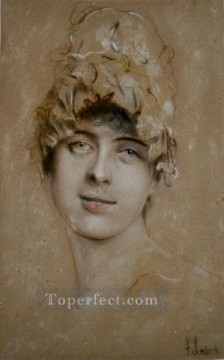  woman Oil Painting - Portrait of a young woman Franz von Lenbach